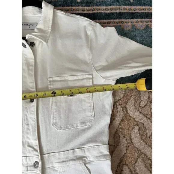 RIVET UTILITY Powerhouse White Stretch Denim Long Sleeve Jumpsuit Sz M $425 - Picture 13 of 15